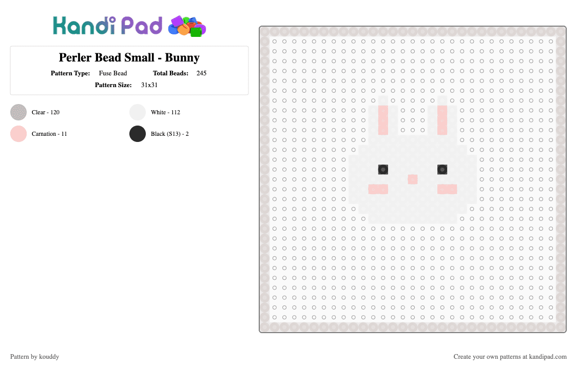 Perler Bead Small - Bunny - Fuse Bead Pattern by kouddy on Kandi Pad - white,beige