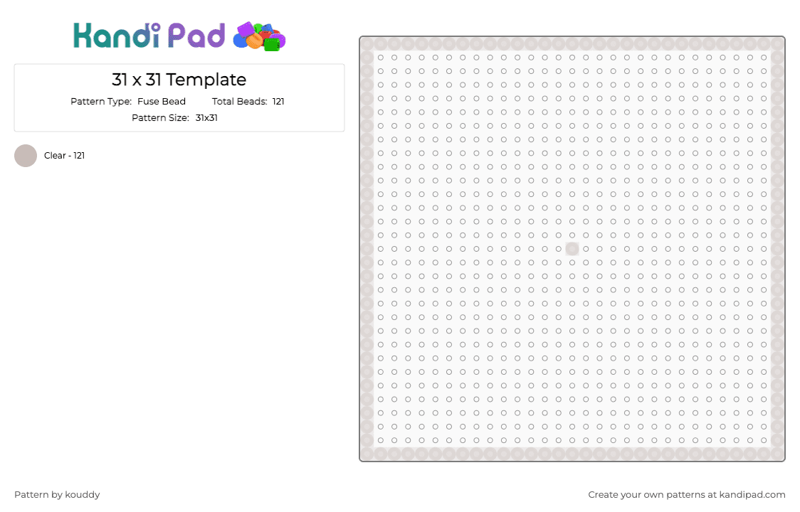 31 x 31 Template - Fuse Bead Pattern by kouddy on Kandi Pad - 