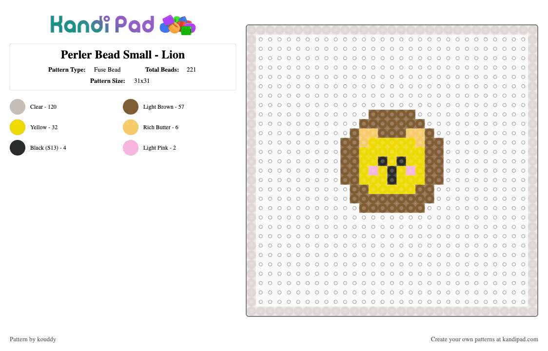 Perler Bead Small - Lion - Fuse Bead Pattern by kouddy on Kandi Pad - tan,beige