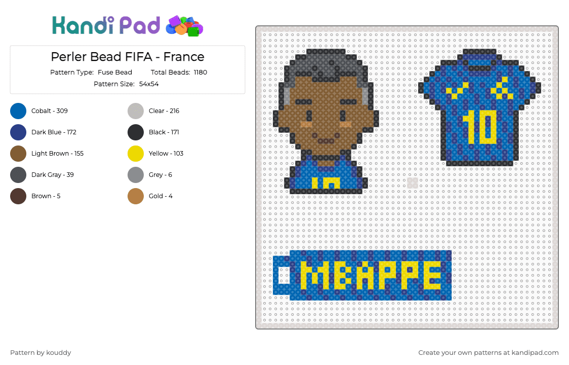Perler Bead FIFA - France - Fuse Bead Pattern by kouddy on Kandi Pad - beige,blue,tan
