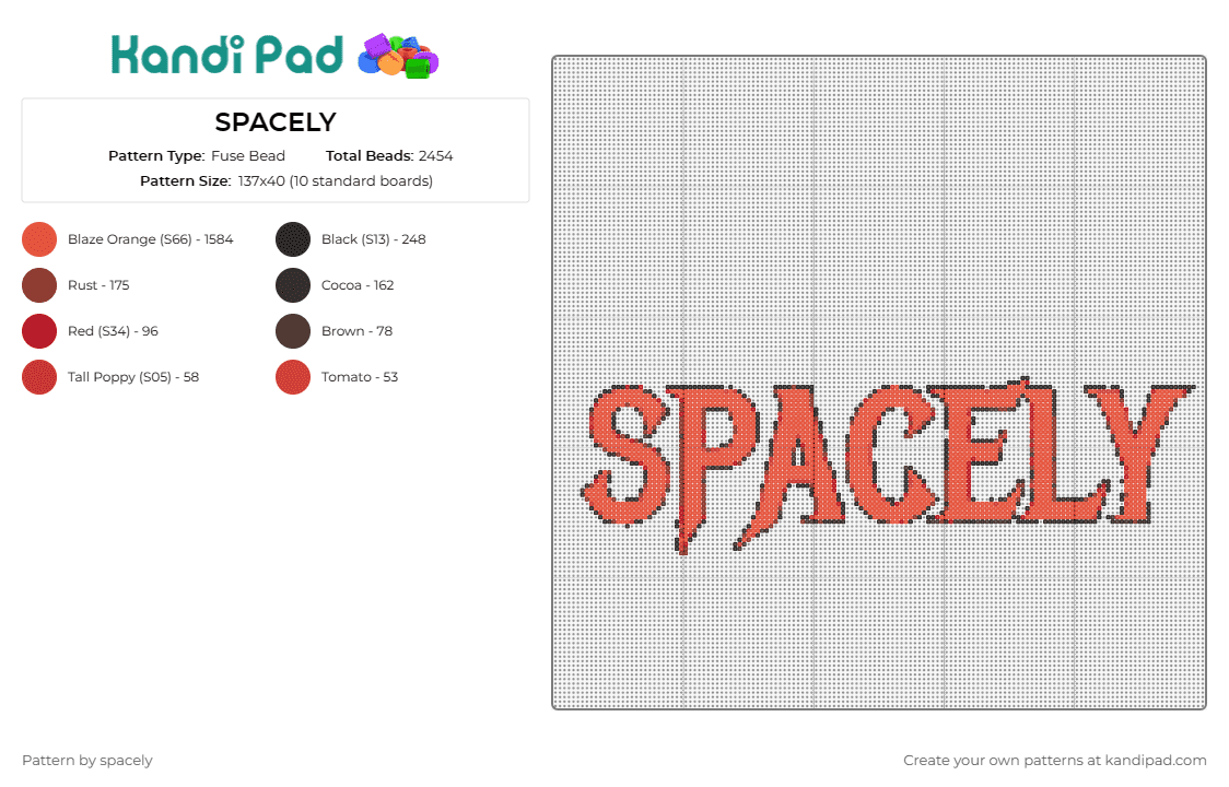 SPACELY - Fuse Bead Pattern by spacely on Kandi Pad - spacely,text,logo,orange,red