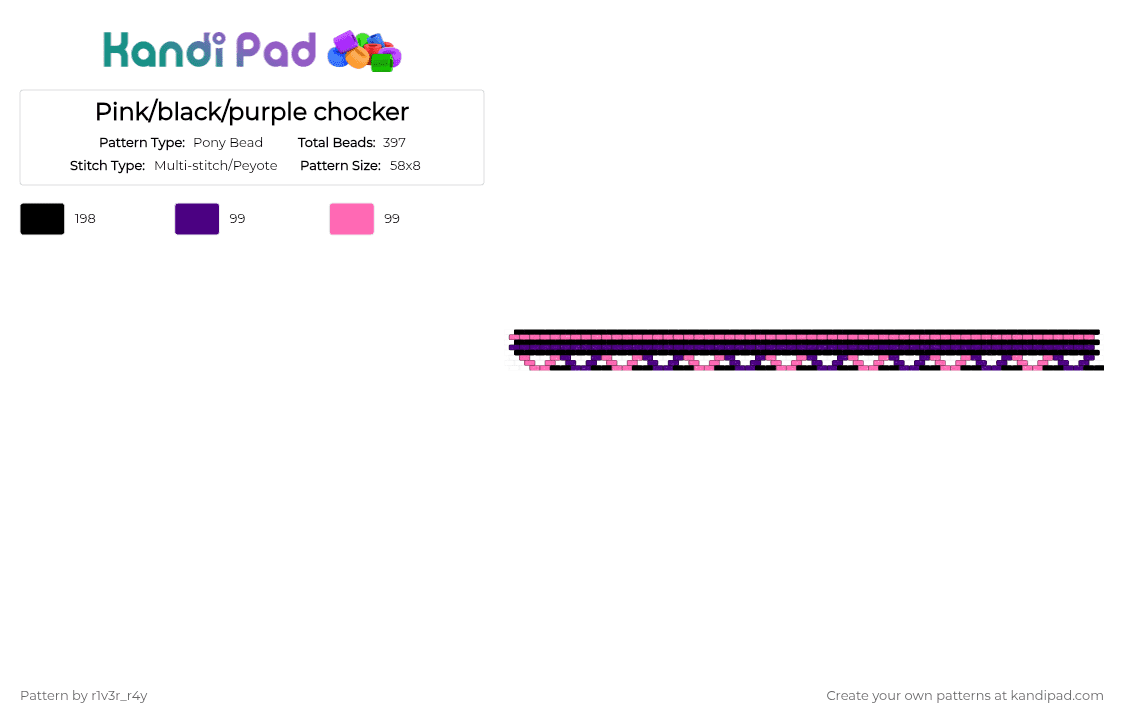Pink/black/purple chocker - Pony Bead Pattern by r1v3r_r4y on Kandi Pad - purple,pink