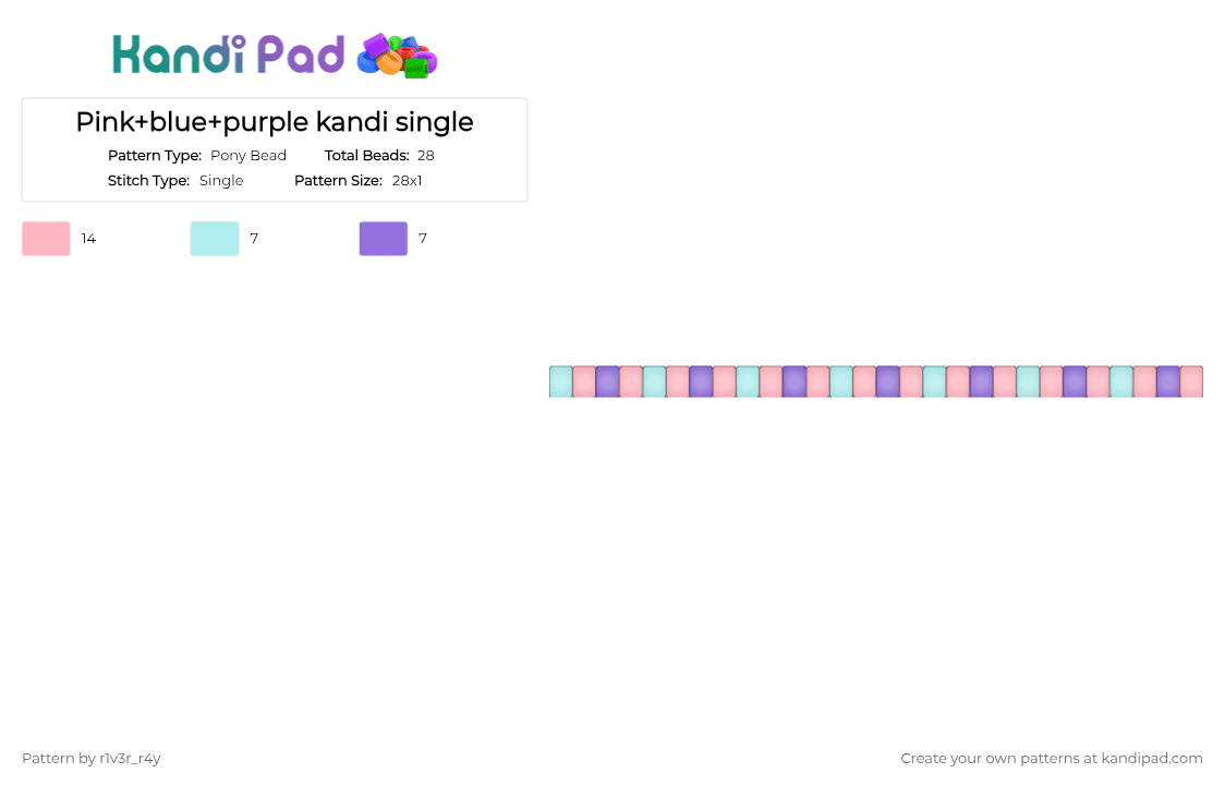 Pink+blue+purple kandi single - Pony Bead Pattern by r1v3r_r4y on Kandi Pad - pink