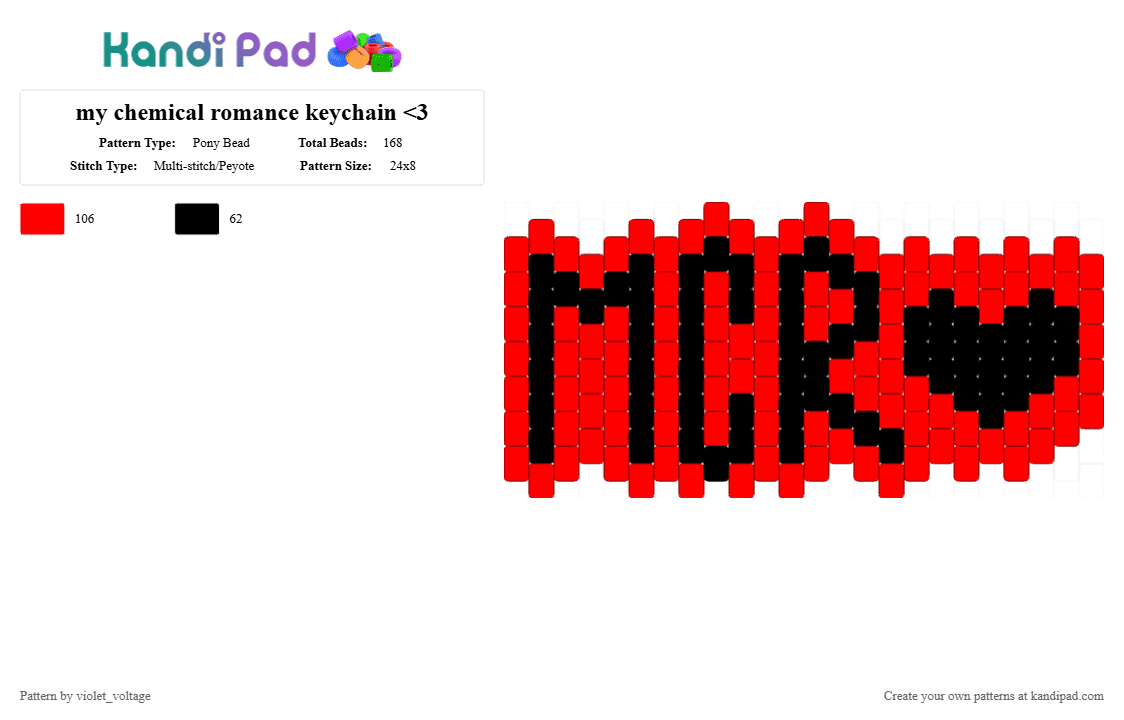 my chemical romance keychain - Pony Bead Pattern by violet_voltage on Kandi Pad - black,red,emo,mcr,my chemical romance