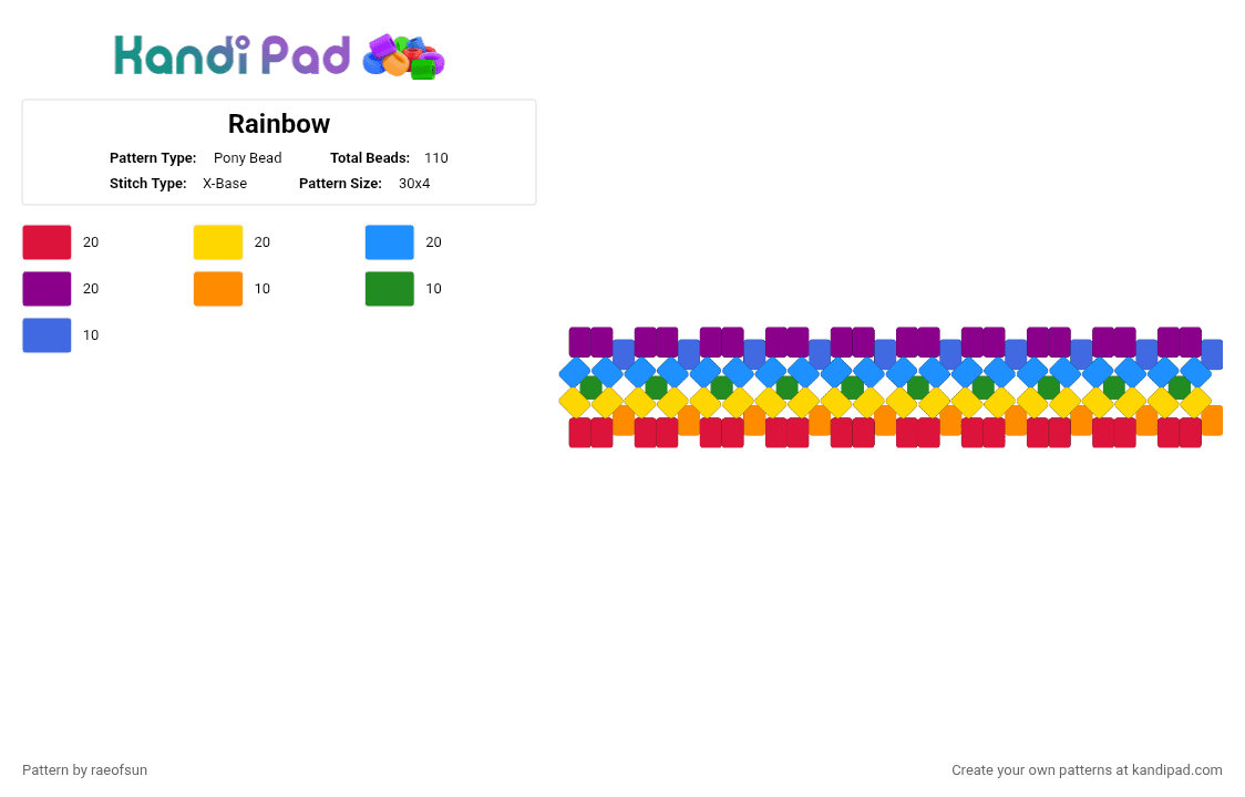 Rainbow - Pony Bead Pattern by raeofsun on Kandi Pad - red,yellow,light blue,pink