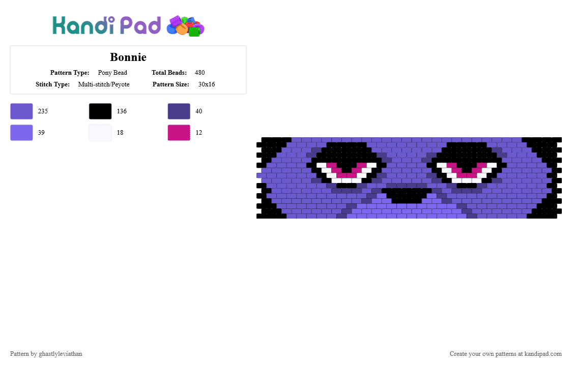 Bonnie - Pony Bead Pattern by ghastlyleviathan on Kandi Pad - blue,fnaf