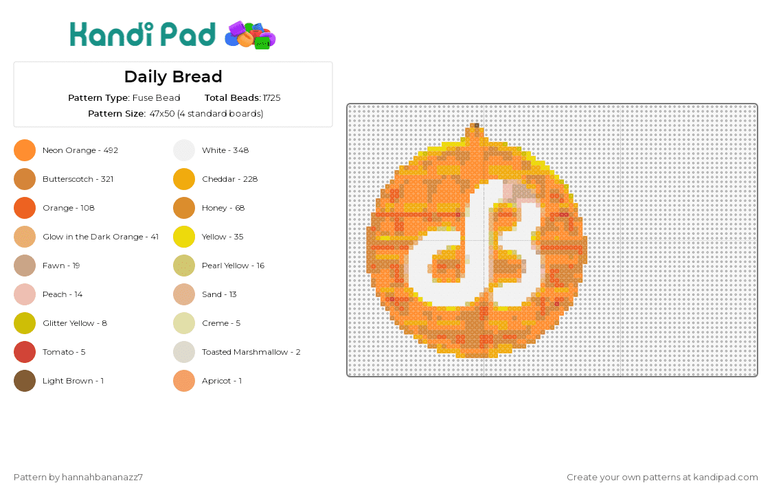 Daily Bread - Fuse Bead Pattern by hannahbananazz7 on Kandi Pad - daily bread,waffle,dj,logo,edm,music,electronic,white,orange