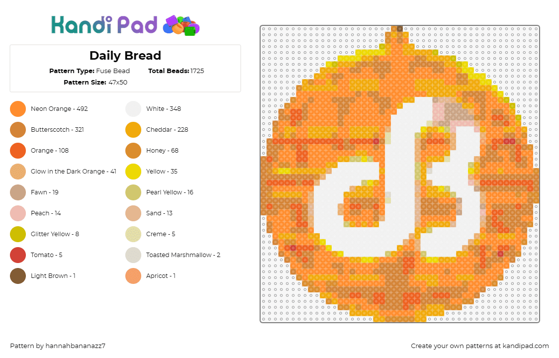 Daily Bread - Fuse Bead Pattern by hannahbananazz7 on Kandi Pad - daily bread,waffle,dj,logo,edm,music,electronic,white,orange