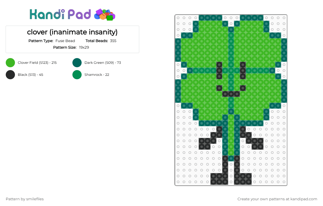 clover (inanimate insanity) - Fuse Bead Pattern by smilefiles on Kandi Pad - green