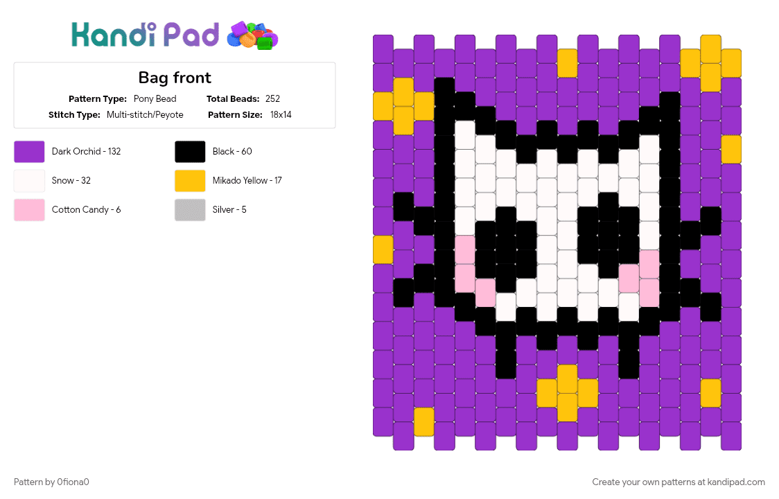 Bag front - Pony Bead Pattern by 0fiona0 on Kandi Pad - bag, cat, panel, purple, skull, space