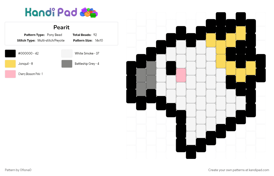 Pearit - Pony Bead Pattern by 0fiona0 on Kandi Pad - parrot, white, yellow