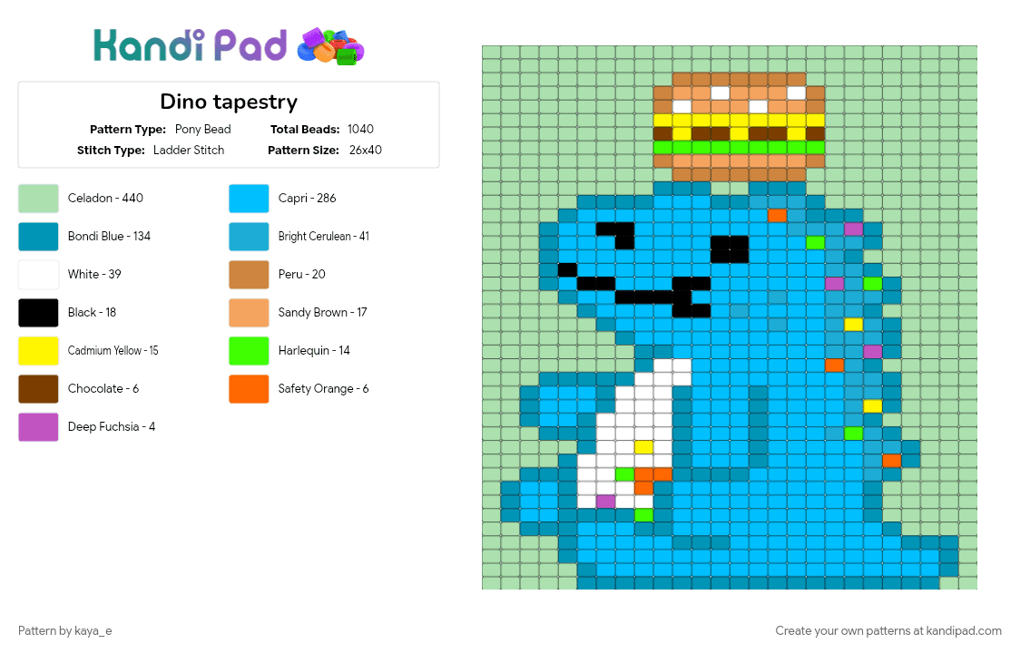Dino tapestry - Pony Bead Pattern by kaya_e on Kandi Pad - light blue, teal