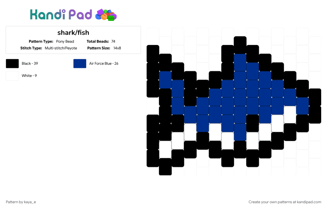 shark/fish - Pony Bead Pattern by kaya_e on Kandi Pad - animal, blue, cute, fish