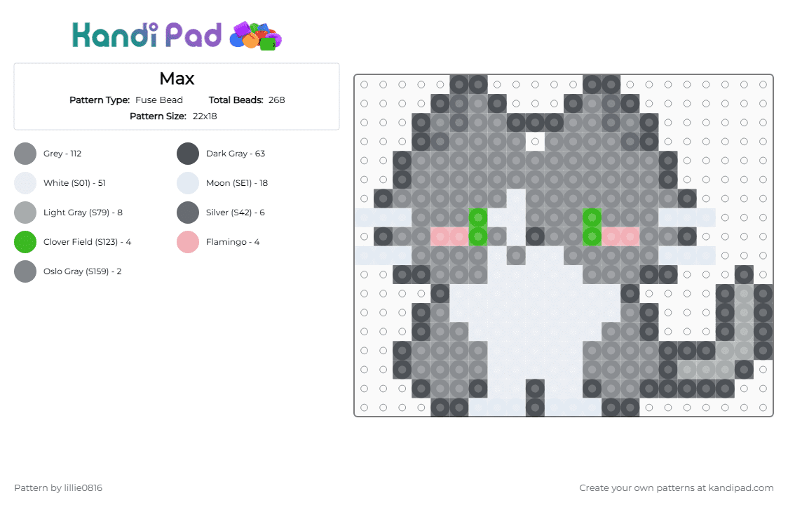 Max - Fuse Bead Pattern by lillie0816 on Kandi Pad - gray