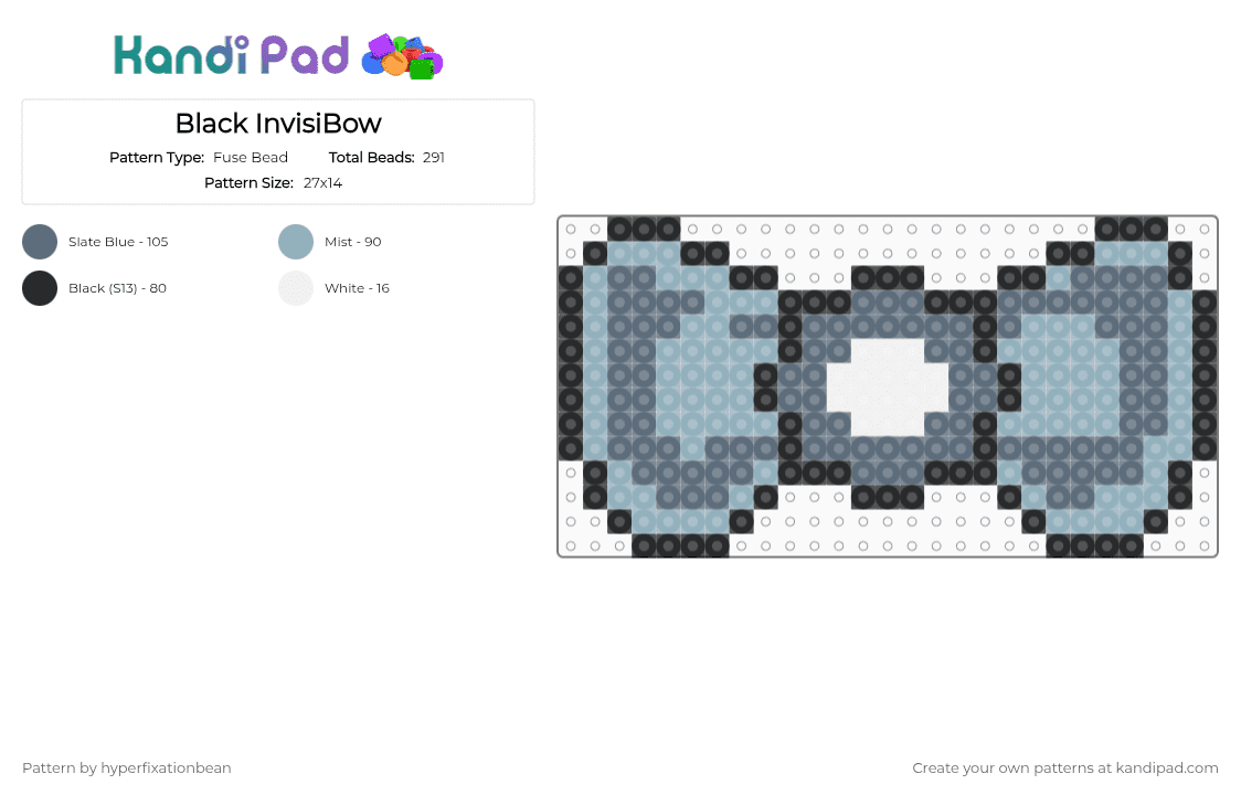 Black InvisiBow - Fuse Bead Pattern by hyperfixationbean on Kandi Pad - gray, light blue