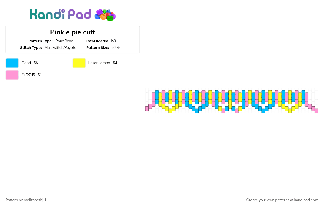 Pinkie pie cuff - Pony Bead Pattern by melizabethj11 on Kandi Pad - light blue, yellow
