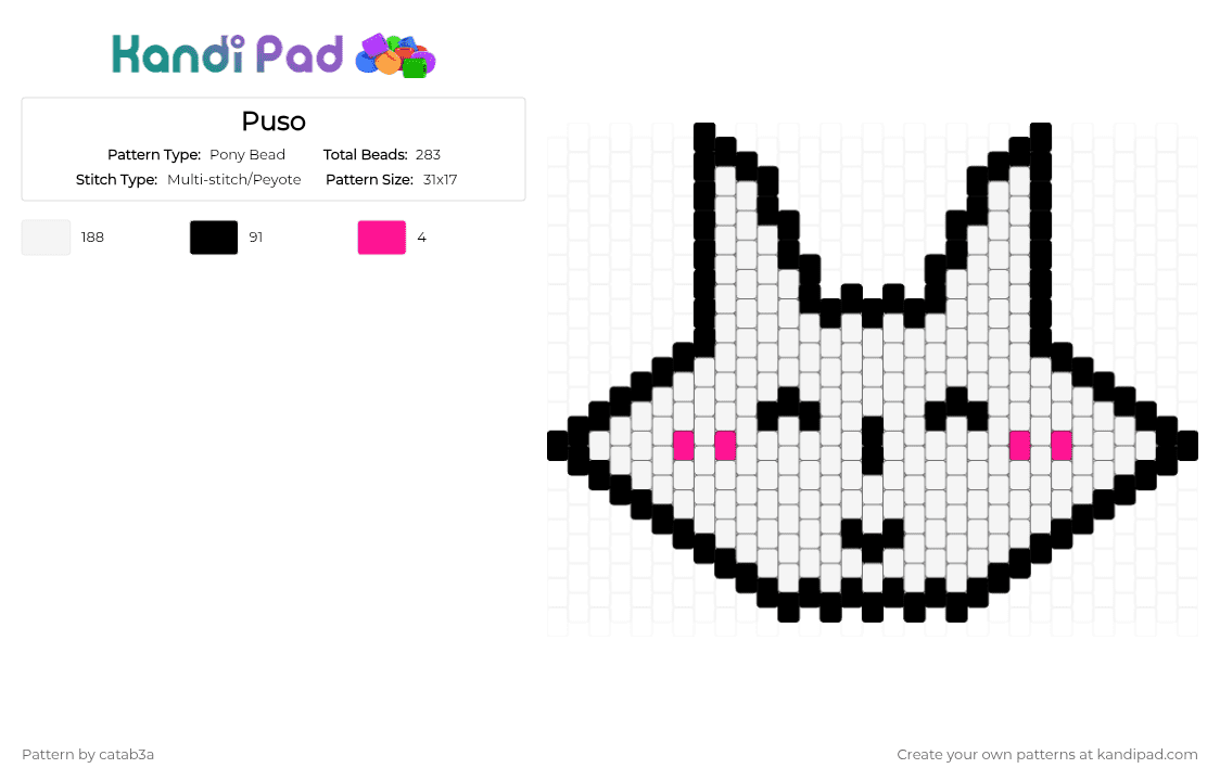 Puso - Pony Bead Pattern by catab3a on Kandi Pad - white