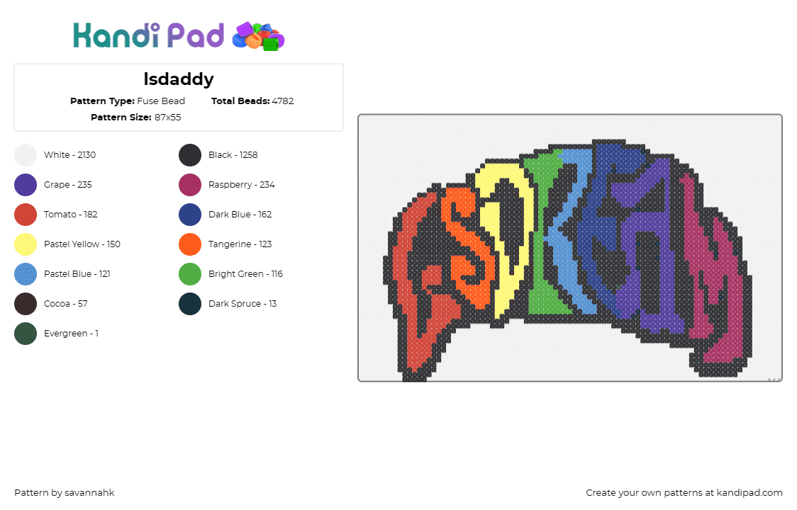 lsdaddy - Fuse Bead Pattern by savannahk on Kandi Pad - lsdream,rainbows,edm,dj,music