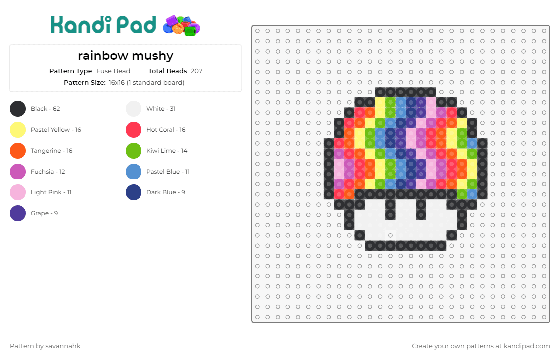 rainbow mushy - Fuse Bead Pattern by savannahk on Kandi Pad - mushroom,rainbows,mario,video games,nintendo