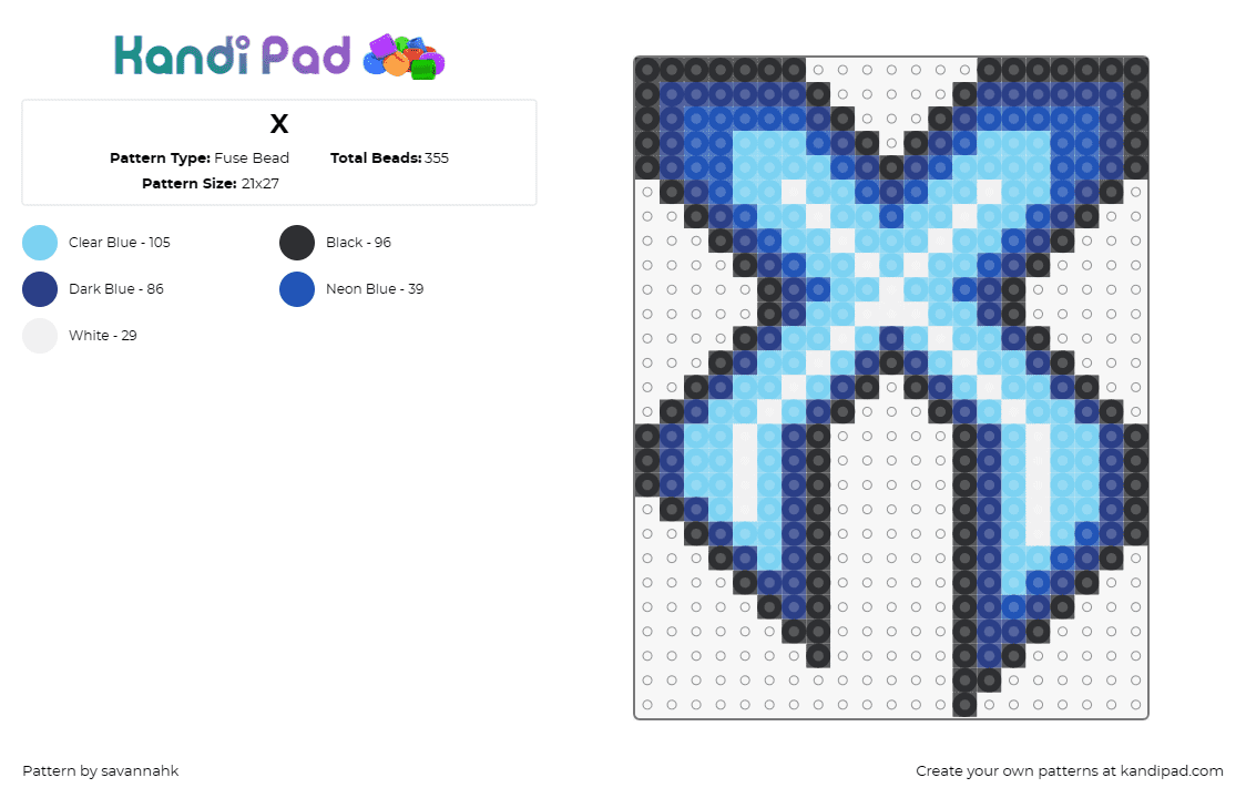 X - Fuse Bead Pattern by savannahk on Kandi Pad - excision,logo,x,dj,edm,dubstep,music,gradient,blue,light blue