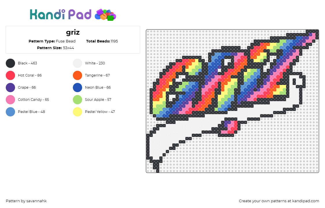 griz - Fuse Bead Pattern by savannahk on Kandi Pad - griz,logo,rainbow,dj,saxophone,edm,music,pride,colorful