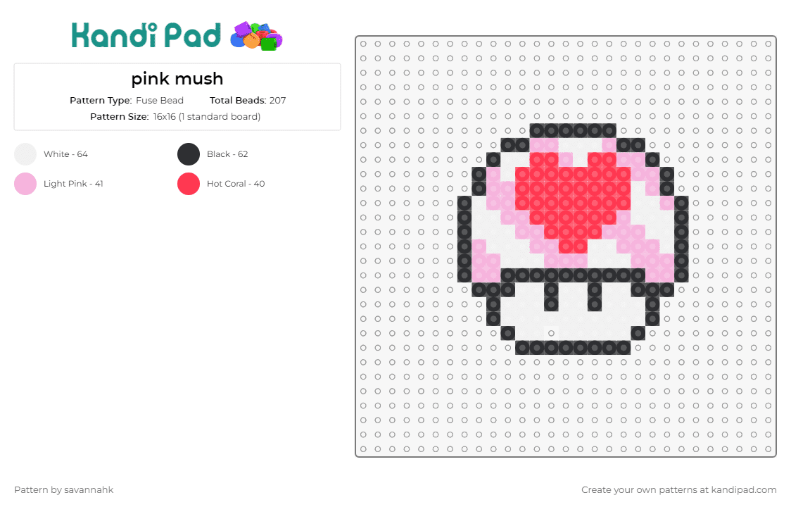 pink mush - Fuse Bead Pattern by savannahk on Kandi Pad - mushroom,hearts,mario,video games,nintendo