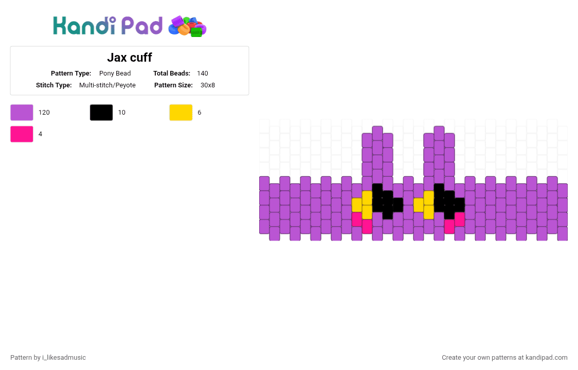 Jax cuff - Pony Bead Pattern by i_likesadmusic on Kandi Pad - pink