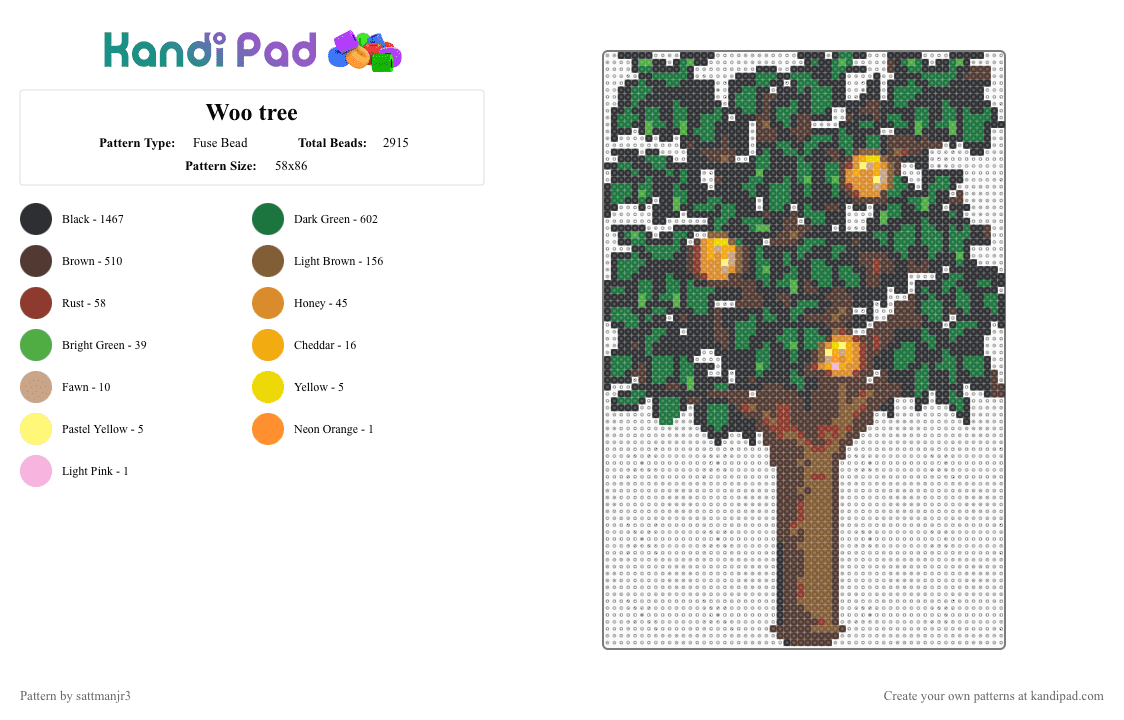Woo tree - Fuse Bead Pattern by sattmanjr3 on Kandi Pad - black,green,brown