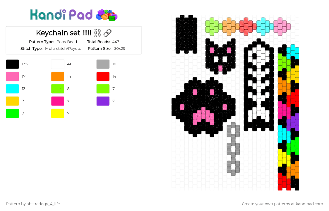 Keychain set !!!!! ⛓️ 🔗 - Pony Bead Pattern by abstradegy_4_life on Kandi Pad - black,orange,light blue,beige,colorful
