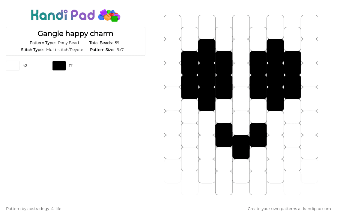 Gangle happy charm - Pony Bead Pattern by abstradegy_4_life on Kandi Pad - white,black