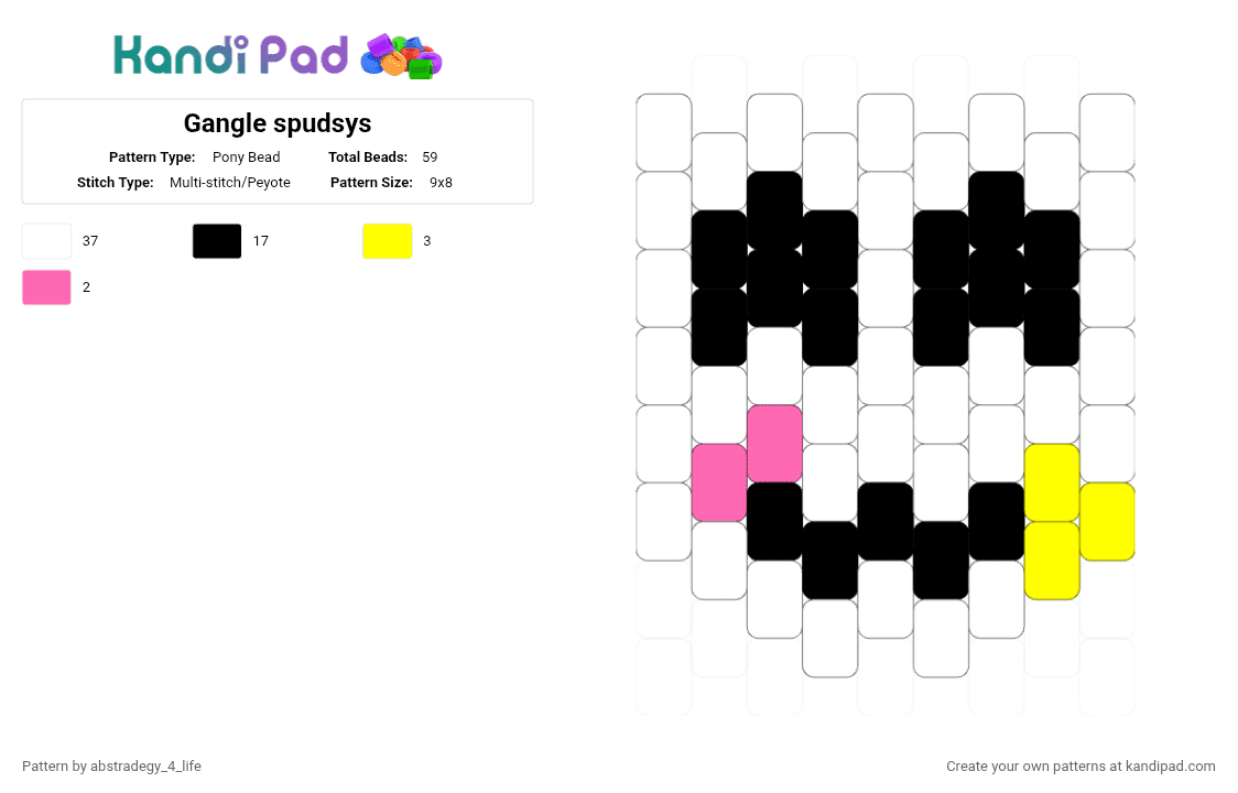 Gangle spudsys - Pony Bead Pattern by abstradegy_4_life on Kandi Pad - white,yellow,pink