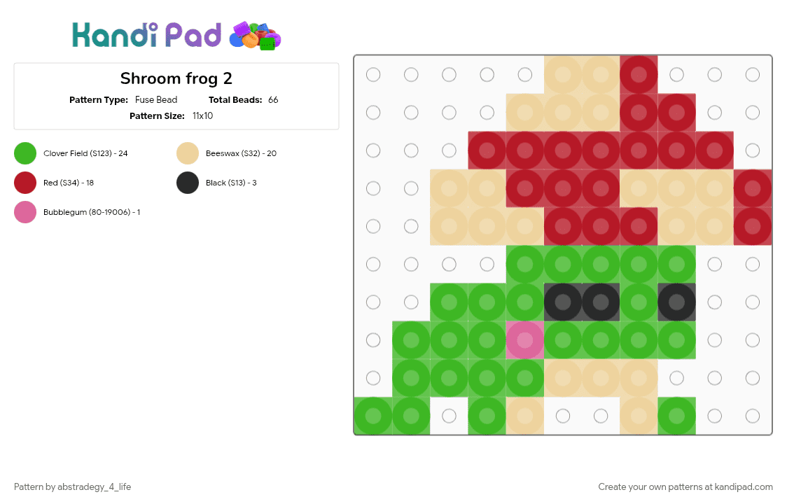 Shroom frog 2 - Fuse Bead Pattern by abstradegy_4_life on Kandi Pad - beige, green, red