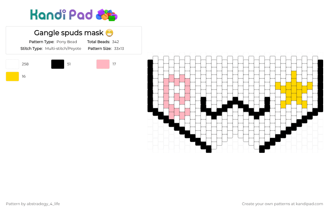 Gangle spuds mask 😷 - Pony Bead Pattern by abstradegy_4_life on Kandi Pad - white,pink,yellow