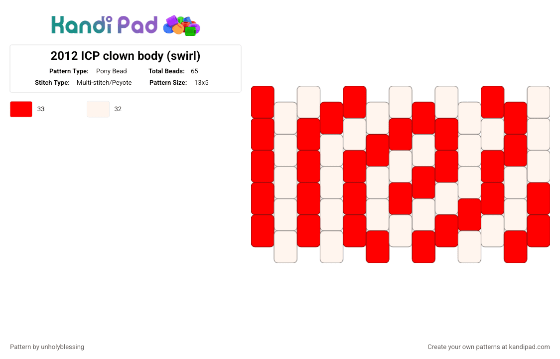 2012 ICP clown body (swirl) - Pony Bead Pattern by unholyblessing on Kandi Pad - red, white