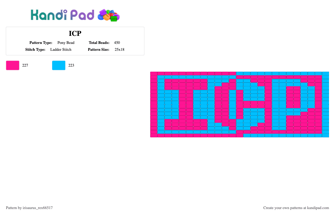 ICP - Pony Bead Pattern by irisaurus_rex66517 on Kandi Pad - pink,light blue,juggalo,icp,carnival of carnage