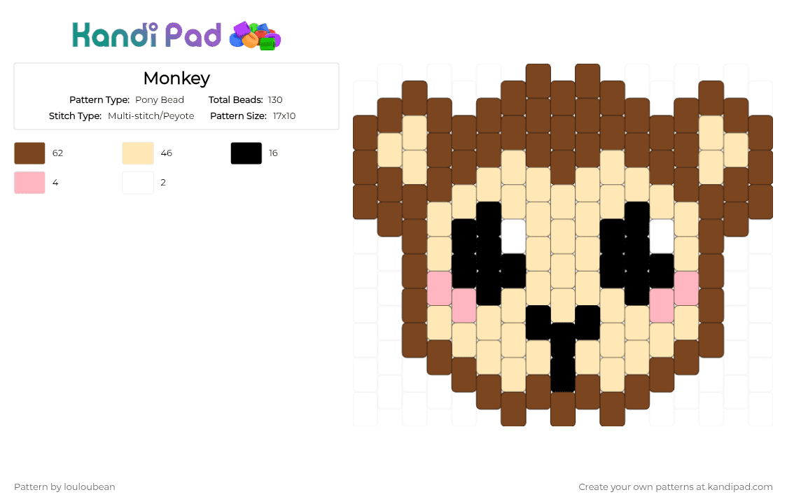 Monkey - Pony Bead Pattern by louloubean on Kandi Pad - brown,beige