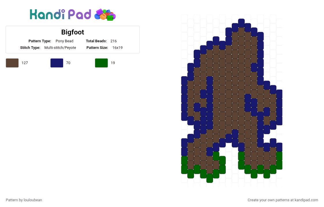 Bigfoot - Pony Bead Pattern by louloubean on Kandi Pad - brown, purple