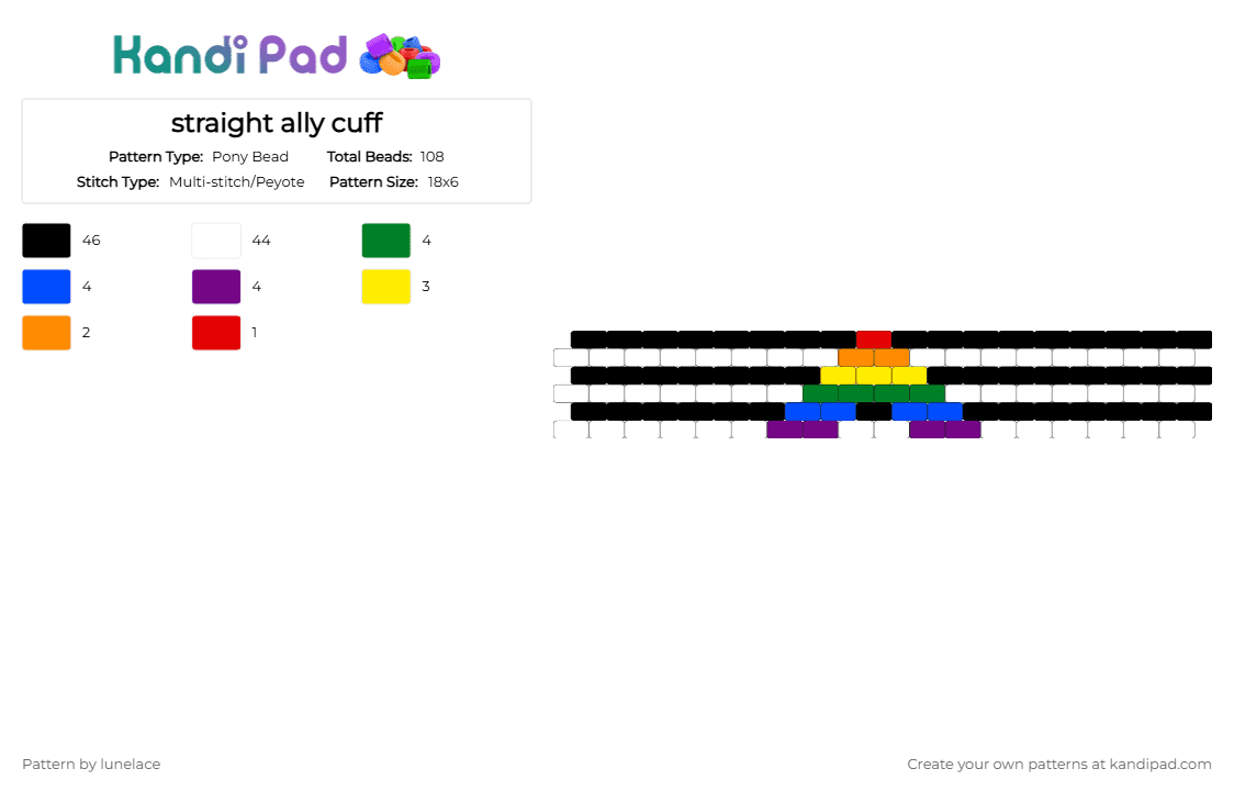 straight ally cuff - Pony Bead Pattern by lunelace on Kandi Pad - black,white,green,pink,colorful
