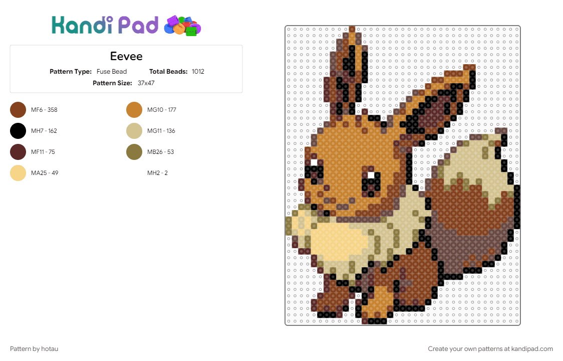 Eevee - Fuse Bead Pattern by hotau on Kandi Pad - brown, orange