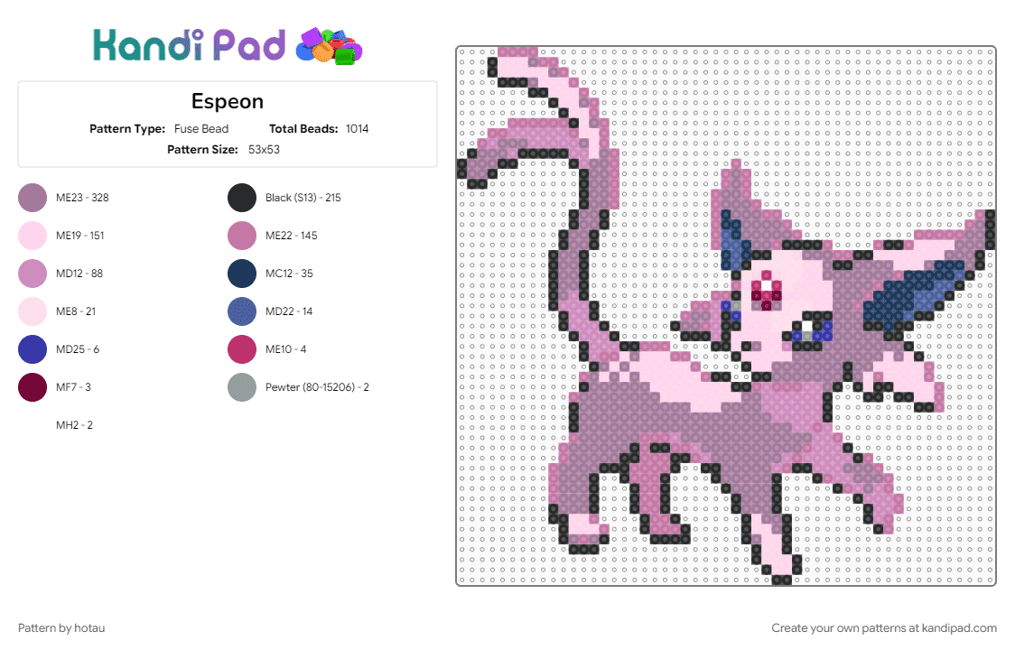 Espeon - Fuse Bead Pattern by hotau on Kandi Pad - gray, pink