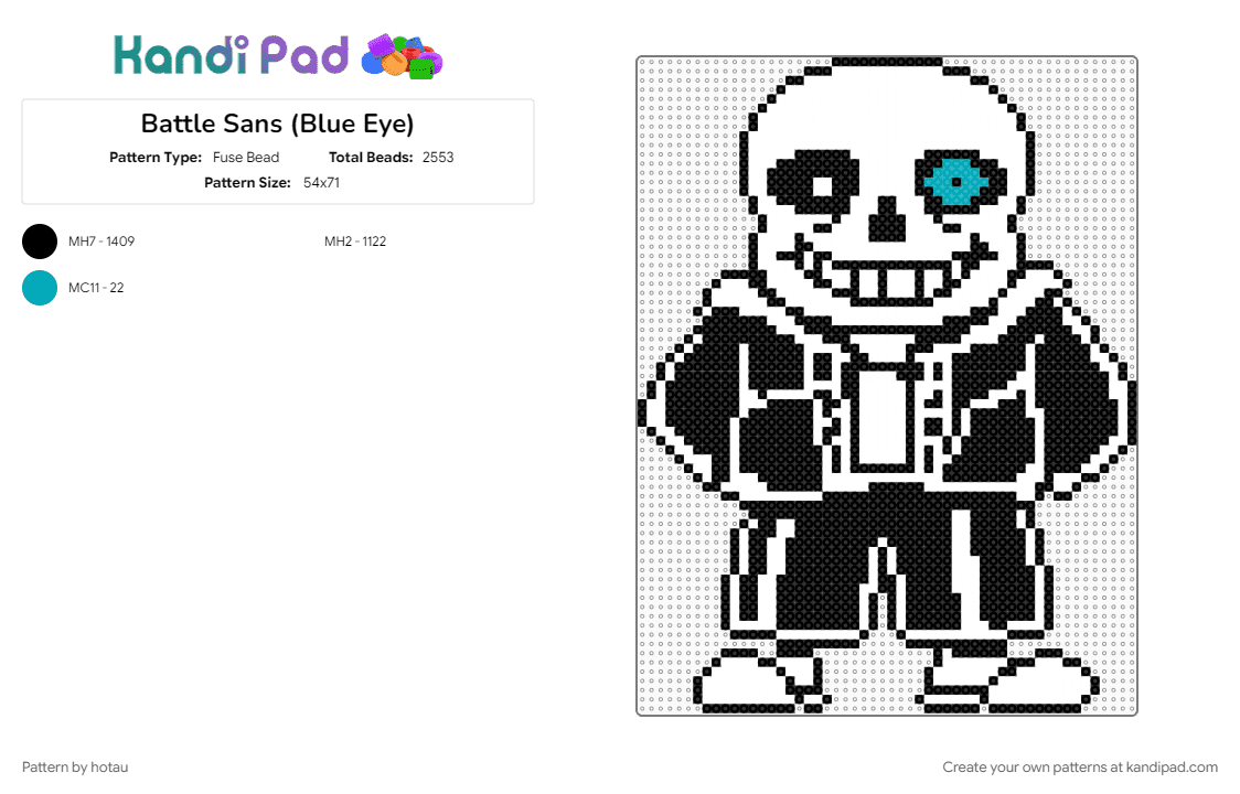 Battle Sans (Blue Eye) - Fuse Bead Pattern by hotau on Kandi Pad - white