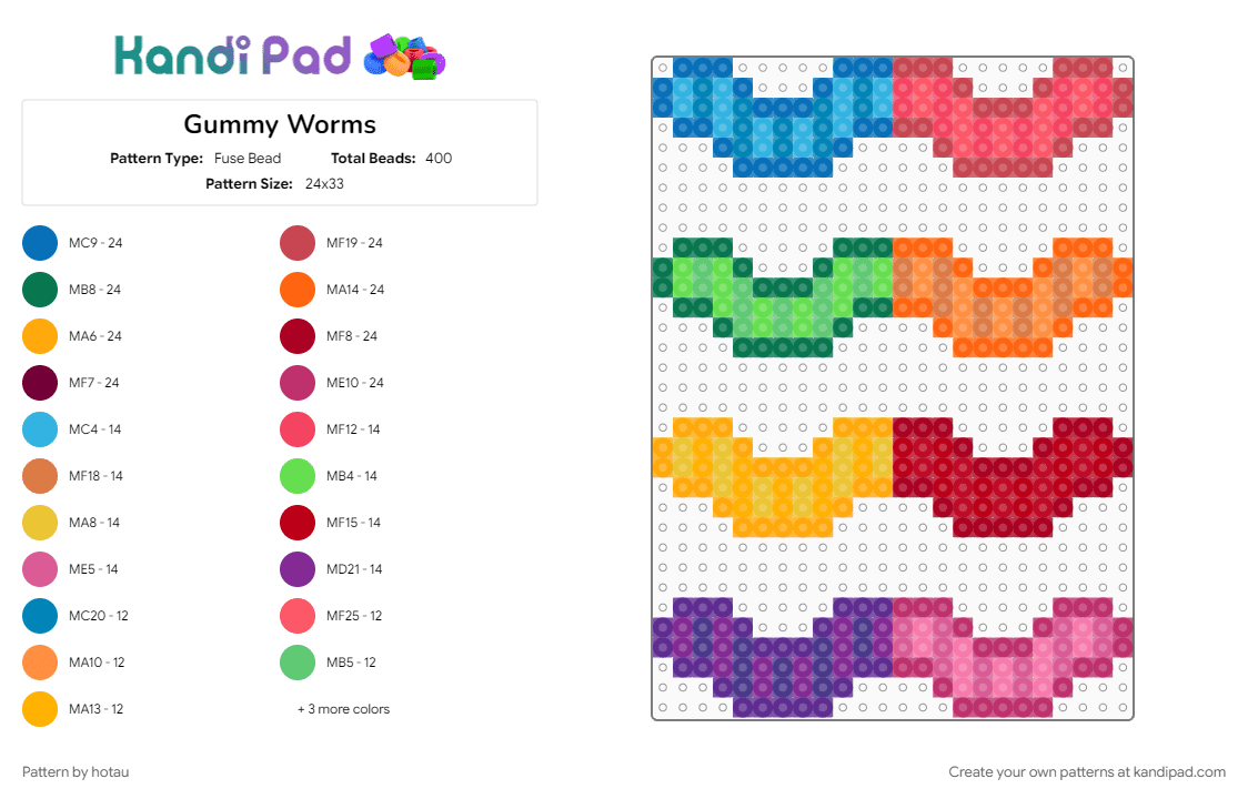 Gummy Worms - Fuse Bead Pattern by hotau on Kandi Pad - orange, pink, red