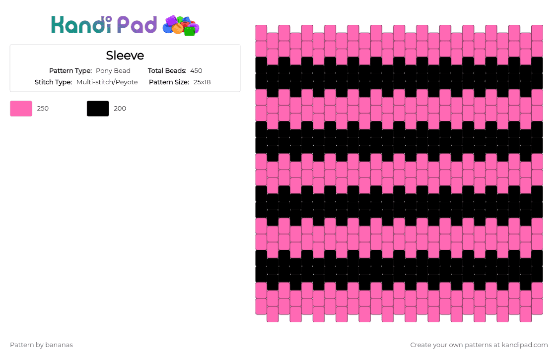Sleeve - Pony Bead Pattern by bananas on Kandi Pad - black,pink