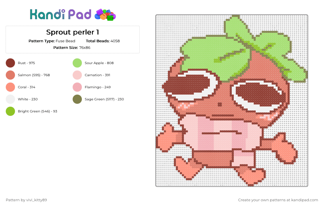 Sprout perler 1 - Fuse Bead Pattern by vivi_kitty89 on Kandi Pad - red,green,orange