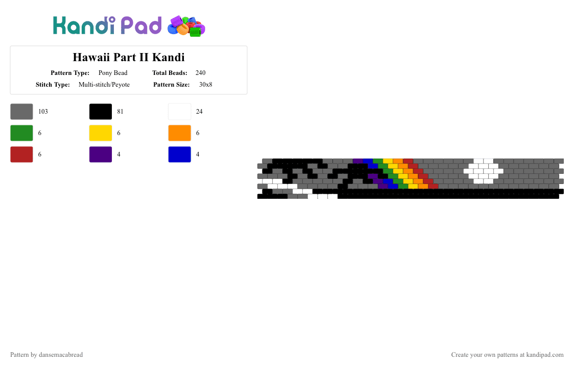 Hawaii Part II Kandi - Pony Bead Pattern by dansemacabread on Kandi Pad - gray