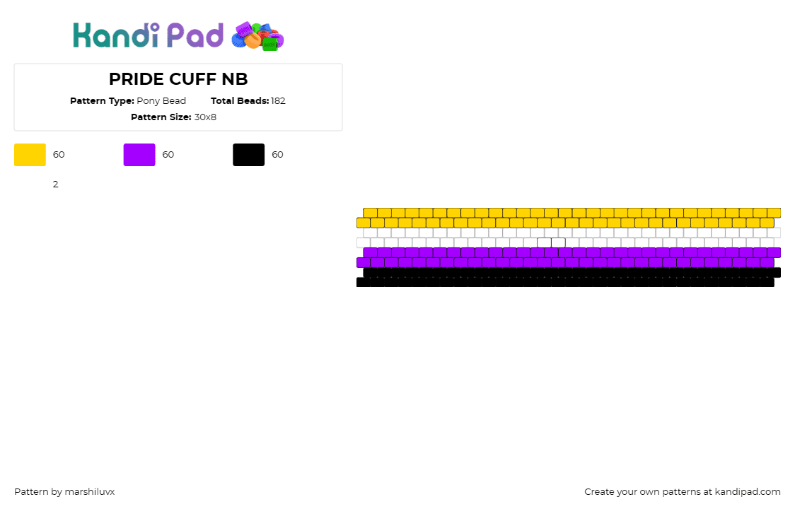 PRIDE CUFF NB - Pony Bead Pattern by marshiluvx on Kandi Pad - nonbinary,pride,cuff