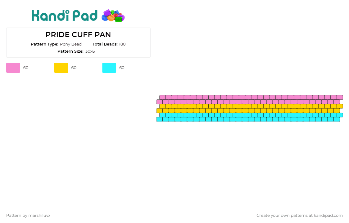 PRIDE CUFF PAN - Pony Bead Pattern by marshiluvx on Kandi Pad - pan,pride,cuff