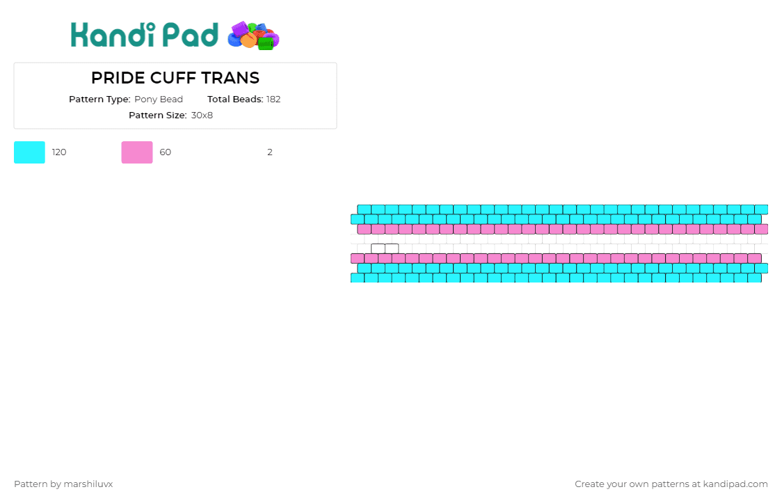 PRIDE CUFF TRANS - Pony Bead Pattern by marshiluvx on Kandi Pad - trans,pride,cuff