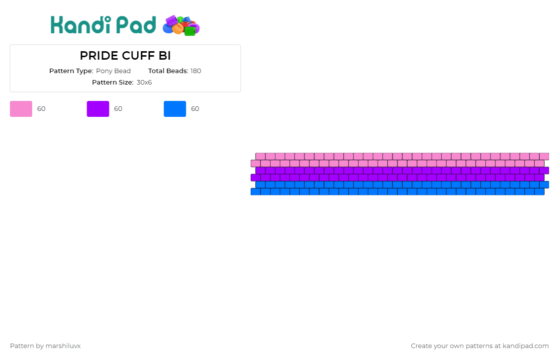 PRIDE CUFF BI - Pony Bead Pattern by marshiluvx on Kandi Pad - bi,pride,cuff