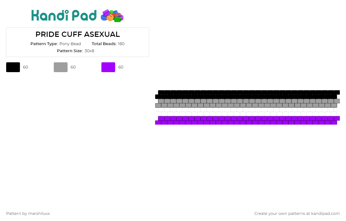 PRIDE CUFF ASEXUAL - Pony Bead Pattern by marshiluvx on Kandi Pad - asexual,pride,cuff